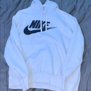 white nike hoodie with black logo